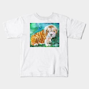 BULLDOG PUPPY  - watercolor portrait Kids T-Shirt